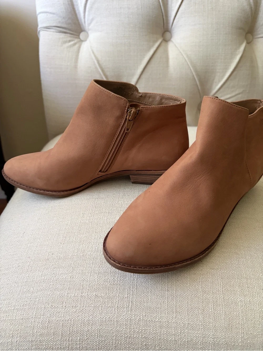 Alex Marie Tan Leather Ankle Booties - Low Heel Chelsea-Inspired